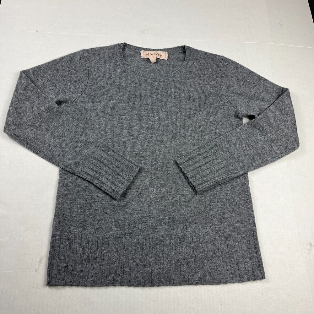 Ainsley Cashmere Sweater Gray Soft Warm Long Sleeve Crew Neck Pullover SMALL